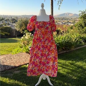 SHEIN Bright Floral Dress with Puff Sleeves